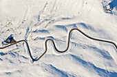 Aerial view of Giau Pass during winter, Belluno, Veneto, Italy, Southern Europe