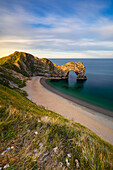 Durdle Door at sunrise, Durdle Door, Jurassic Coast, Dorset, United Kingdom, Northern Europe