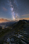 Night view of Col Agnel with milkyway, Col Agnel, Alpi Cozie, Alpi del Monviso, Cuneo, Piedmont, Italy, Southern Europe