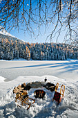 Winter Picnic in Engadin, Canton of Graubunden, Switzerland, Europe