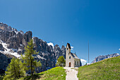 Grödnerjoch, Dolomiten, Südtirol, Italien. Kapelle auf dem Grödnerjoch.