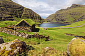Europe, Denmark, Faroe Islands, Streymoy, Saksun: the green town facing the fjord