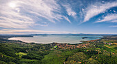 Panoramic aerial view of trasimeno lake, Perugia province, umbry, Italy
