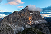 Monte Civetta (nord ovest wall) at sunset. Veneto, Italy, Europe.
