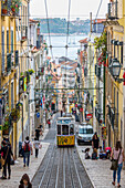 The Ascensor da Bica funicular railway in the Bairro Alto quarter in Lisbon, Portugal