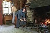 Cooking workshop at the savoie house built in 1861, historic acadian village, bertrand, new brunswick, canada, north america