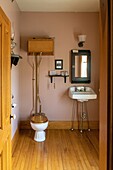 Bathroom in a room in the chateau albert hotel built in  1907, historic acadian village, bertrand, new brunswick, canada, north america