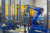 Robot used in the manufacturing of parts for the automobile industry, caliste-marquis company specializing in the manufacturing of articles made of metal wire, ambenay, eure, normandy, france