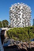Modern building the arbre blanc, architects soo foujimoto, nicolas laisne and manal rachdi, building elected the most beautiful residential building in the world in 2019, place christophe colomb, montpellier, herault, occitanie, france