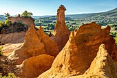 Fairy chimney, ochre quarries of the colorado provencal, regional nature park of the luberon, vaucluse, provence, france