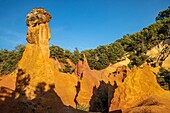 Fairy chimney, ochre quarries of the colorado provencal, regional nature park of the luberon, vaucluse, provence, france