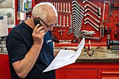 Studying the customers plans, sma, societe mecanique aiglonne, metallurgical industry, saint-martin-d'ecublei, orne, normandy, france