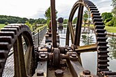 Sluice gates on the river, trisay, la vieille-lyre, valley of the risle, eure, normandy, france