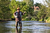 Fly fishing, hameau du rouge moulin hamlet, valley of the risle, la vieille-lyre, eure, normandy, france