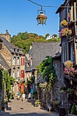 Rue de petit fort (jerzual), steep street leading to the port, medieval town of dinan, cotes-d'amor, brittany, france