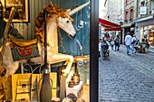 Unicorn in the mystere et bonbonniere candy shop, dinan, cotes-d'amor, brittany, france