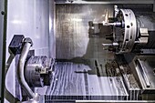 Inside a digitally-controlled tower with its tools and cooling liquid, l'aigle, orne, normandy, france