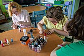 Nail polish, wellness and beauty workshop with the residents, sessad la rencontre, day care, support and service organization for people with disabilities, le neubourg, eure, normandy, france