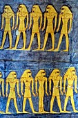 Bas-relief and frescoes painted in bright colors illustrating the book of the caverns, funerary text of ancient egypt, tomb of ramses ix, valley of the kings where the hypogeum of many pharaohs of the new empire can be found, luxor, egypt, africa