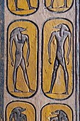 Flachrelief und Fresken in leuchtenden Farben, die das Buch der Höhlen illustrieren, Begräbnistext des alten Ägypten, Grab von Ramses IX, Tal der Könige, wo sich das Hypogäum vieler Pharaonen des Neuen Reiches befindet, Luxor, Ägypten, Afrika
