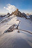 Das ikonische Panorama der Dolomiti di Zoldo mit Ra Gusela;Averau,Nuvolau,Passo Giau, Unesco Erbe, Belluno, Venetien, Italien