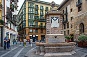 Fountain at Plaza del Reverendo Santiago Lasalle square at the old town, Bilbao, Province of Biskaia, Basque Country, Euskadi, North of Spain