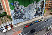 Large scale street art mural on side of building, Bilbao, Basque Country, Spain
