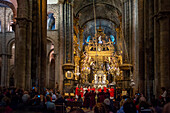 Botafumeiro ceremony in the Cathedral of Santiago de Compostela at Praza do Obradoiro Santiago de Compostela A Coruña, Spain.
