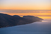 High view of Garda Lake eastern coast. Garda Lake, Italy.