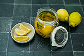 Homemade salt lemons for Moroccan cuisine (fermenting)