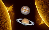 Solar prominence size comparison, composite image