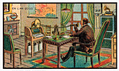 Mail recording on a gramophone, illustration