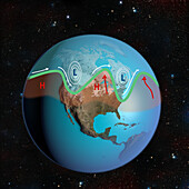 Weakened polar jet stream, illustration