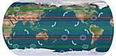 Global winds and air masses, illustration
