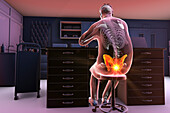 Sitting man with coccyx pain, conceptual illustration