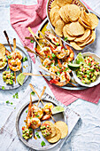 Warm spiced prawns with guacamola salsa