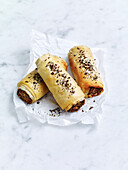 Lentil sausage rolls with mixed seed sprinkle