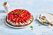 Poppy cloud pie with strawberries