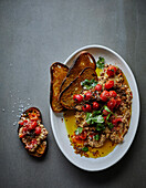 Crushed lentil, eggplant and tomato dip