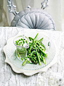 Asparagus salad with spring onion and pea vinaigrette