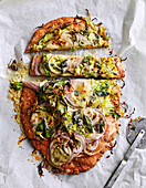 Brussels sprouts and blue cheese pizzas