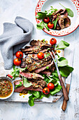 Barbecue skirt steak with anchovy vinaigrette