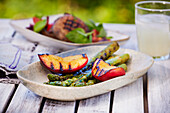 Grilled asparagus and peaches