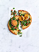 Flatbread with falafel and tabbouleh