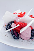 Berry dessert with mousse and meringue
