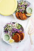 Carrot and millet patties with sunflower slaw