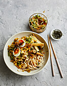 Udon noodles with sizzled ginger dressing