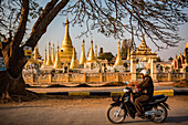 Street scene with Buddhist monk, Pindaya, Shan State, Myanmar (Burma)