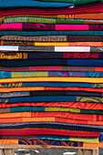 Hand-woven Mayan textiles for sale at the ruins of the pre-Hispanic Mayan city of Ek Balam in Yucatan, Mexico.