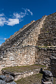 The steep stairway on the Pyramid of Kukulkan or the Castillo in the ruins of the Post-Classic Mayan city of Mayapan, Yucatan, Mexico.